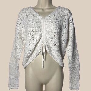 Jessica Simpson White Crochet Drawstring Boho Sweater Size L